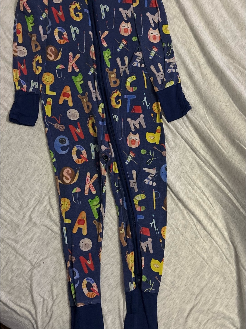 Little Sleepies Navy Alphabet Animals Multi-Color Zipper Pajamas